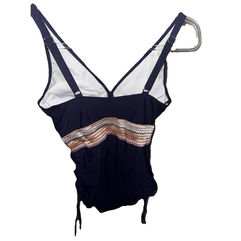 Women’s Navy Blue One-Piece Swimsuit Smocked Waist Adjustable Straps Unbranded - Picture 2 of 2